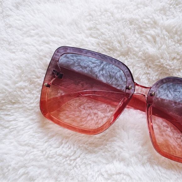 Abby Clear Blue & Pink Square Frame Sunglasses - Picture 3 of 10